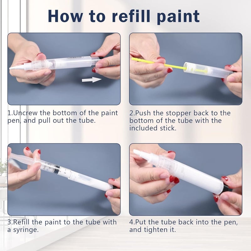 LANBEIDE Touch Up Paint Pen - Fillable Brush Pens 5Pcs for Drywall Repair, Wall, Furniture, Cabinet, Wood Floor, Window, 6ML - Image 5